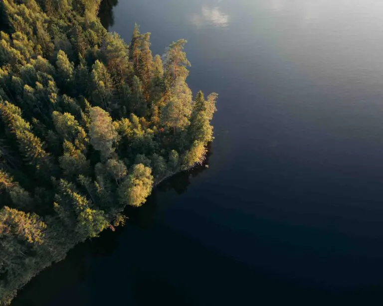 A drone shot of a lake in Sweden